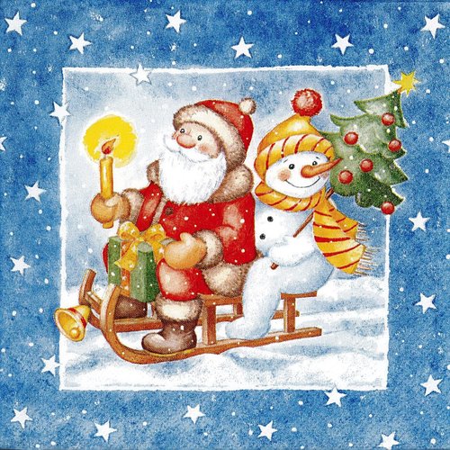 Serviette papier père noël en traineau