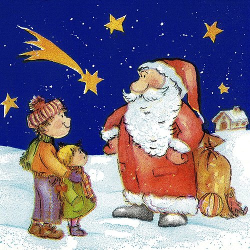 Serviette papier le père noël et les enfants