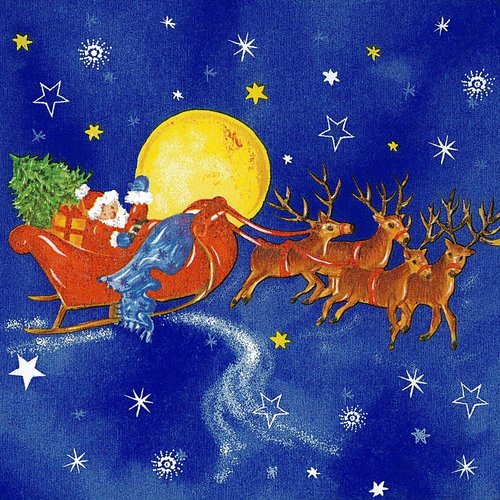 Serviette papier le père noël dans le ciel