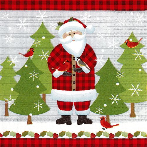 Serviette papier père noël et les oiseaux
