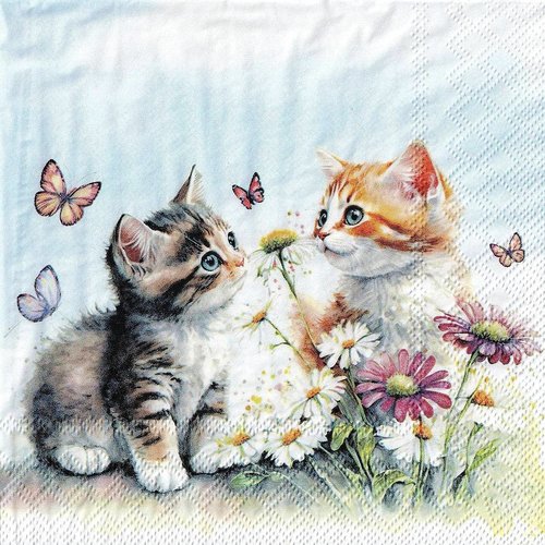 Serviette papier chat papillon
