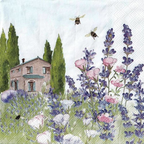 Serviette papier maison dans prairie de fleurs