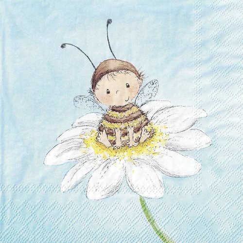 Serviette papier petite abeille posée sur une marguerite