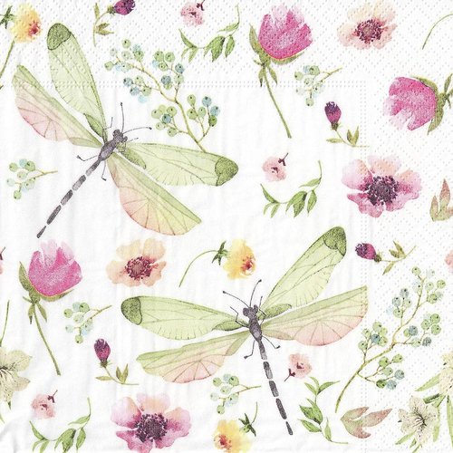 Serviette papier libellule dans les fleurs