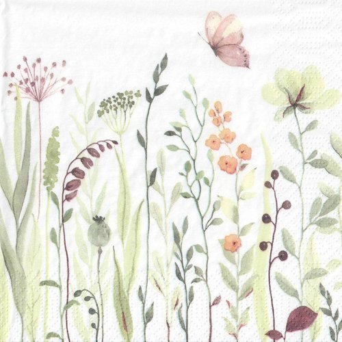 Serviette papier fleurs des champs et papillons