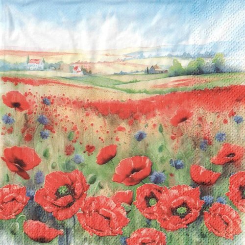 Serviette papier champs de coquelicots