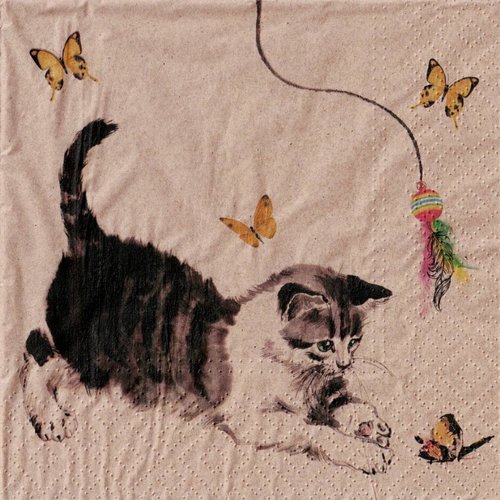 Serviette papier le chat et les papillons