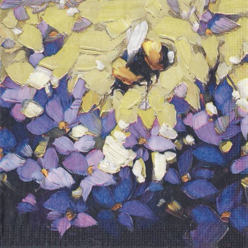 Serviette papier abeille et fleurs violettes