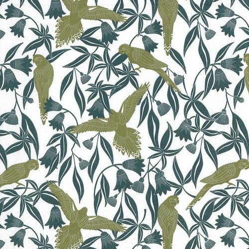 Serviette papier perruche verte et feuillage