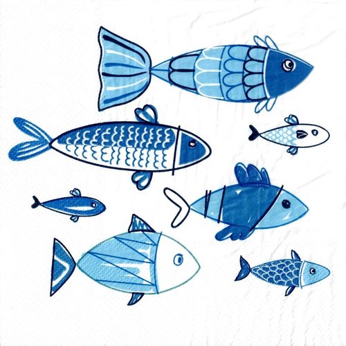 Serviette papier ban de poissons bleus