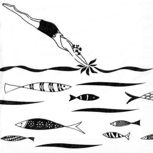 Serviette papier plongeon au milieu des poissons