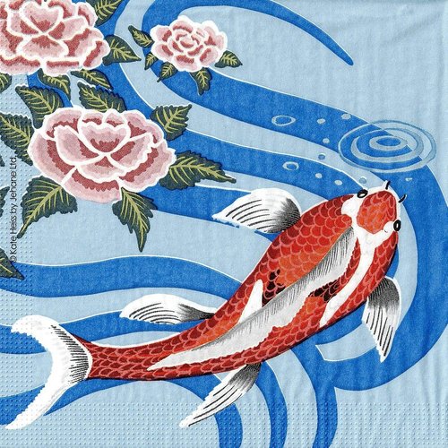 Serviette papier carpe japonaise fleur
