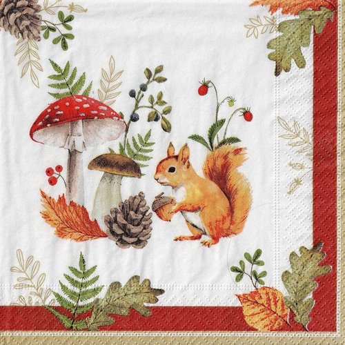 Serviette papier ecureuil et champignons automne