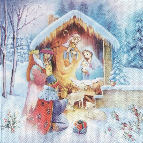 Serviette papier crèche enfant jésus