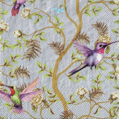 Petite serviette 25x25 colibri dans les branches