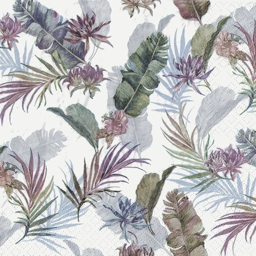 Serviette papier feuillage et fleurs exotiques