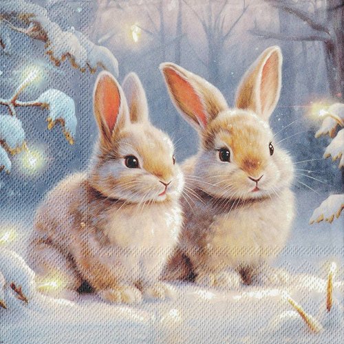 Serviette papier petit lapin dans la neige