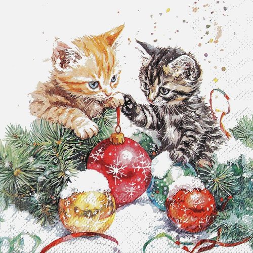 Serviette papier petits chats et déco de noel