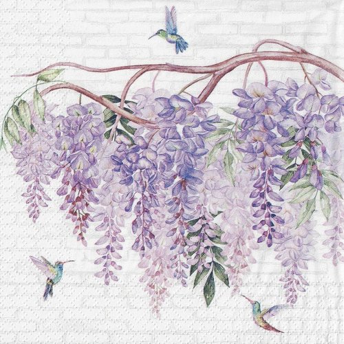 Serviette papier glycine et petits oiseaux