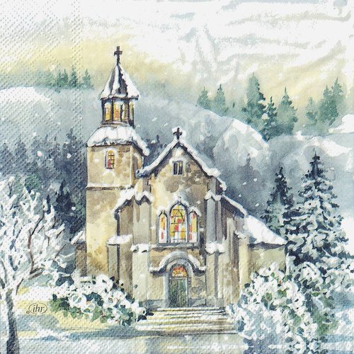 Serviette papier eglise sous la neige
