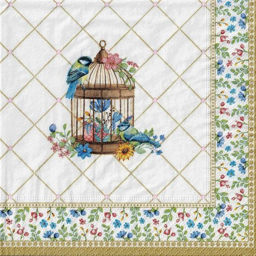 Serviette papier pâques oiseau, fleurs et petits lapins