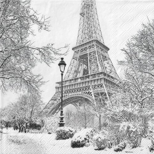 Serviette papier tour eiffel sous la neige
