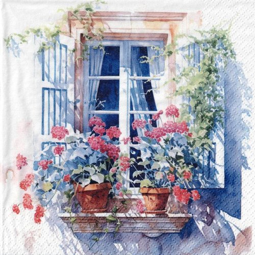 Serviette papier fenêtre d'été fleurie