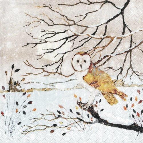 Serviette papier chouette sous la neige