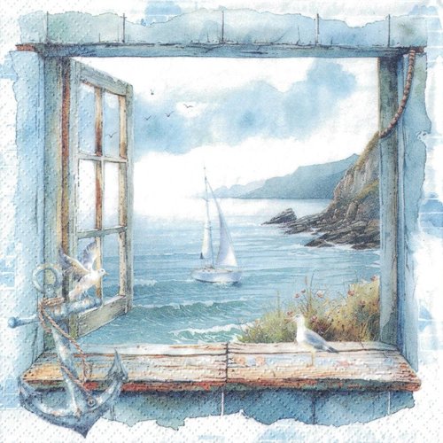 Serviette papier fenetre vue sur mer