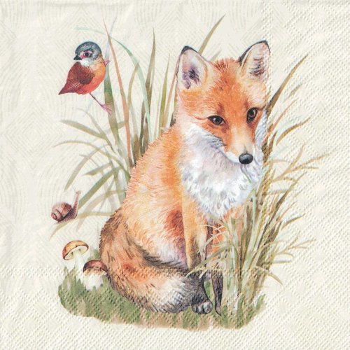 Serviette papier renard dans les herbes