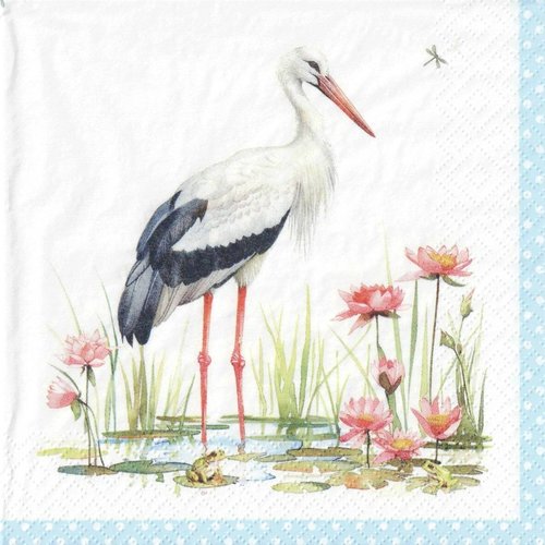 Serviette papier dame cigogne nénuphar