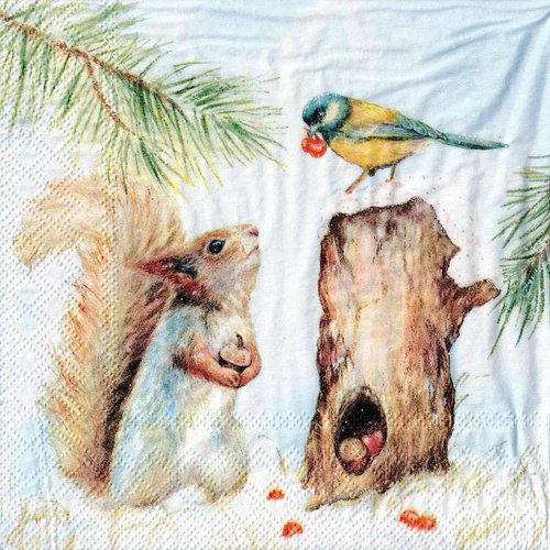 Serviette papier petit écureuil et petite mésange