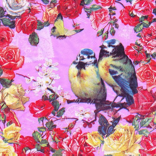 Serviette couple de mésange romantique dans les roses