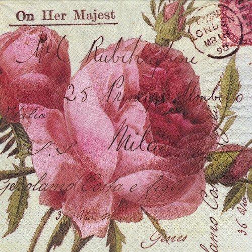 Serviette portrait de rose on her majest ecriture