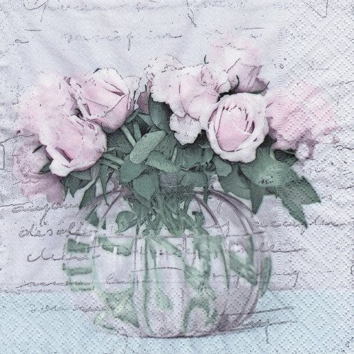 Serviette rétro vase bouquet de rose 