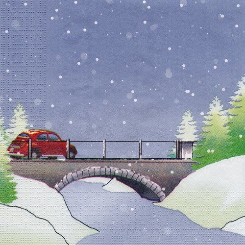 Serviette la petite voiture rouge sur le pont décor de noël