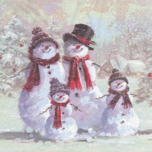 Serviette la petite famille bonhomme de neige