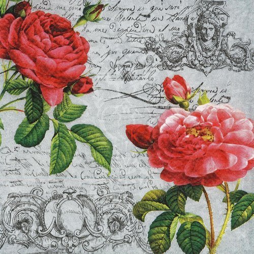 Serviette rose shabby chic romantique lettre grise