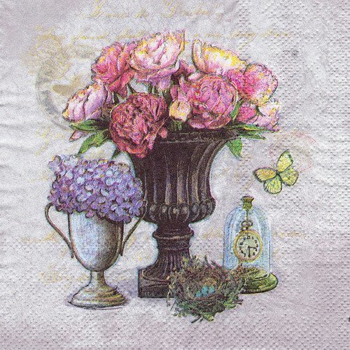 Petite serviette 25x25 bouquet pivoine et hortensia victorien