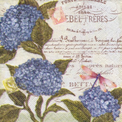 Petite serviette 25x25 hortensia bleu lebel frères