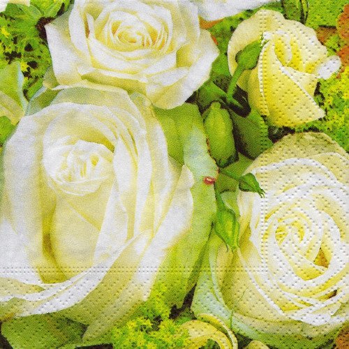 Petite serviette 25x25 bouquet de rose blanche