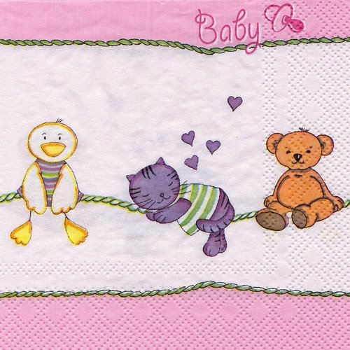 Petite serviette 25x25 petit chat et petit ours new baby