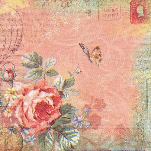 Serviette carte postale rose papillon romantique 