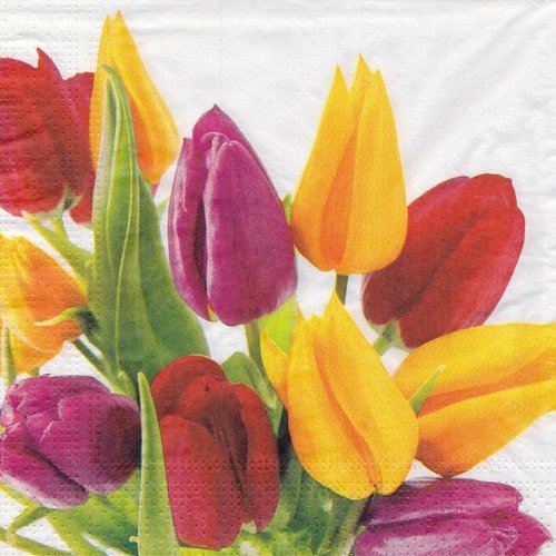 Serviette bouquet de tulipes jaune rouge 