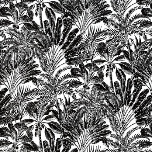 Serviette arabesque grande feuille palmier noire et blanche
