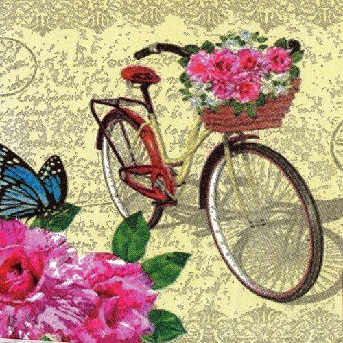 Serviette le vélo au panier de roses 