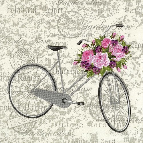 Serviette vélo elégant bouquet de rose et violette rétro