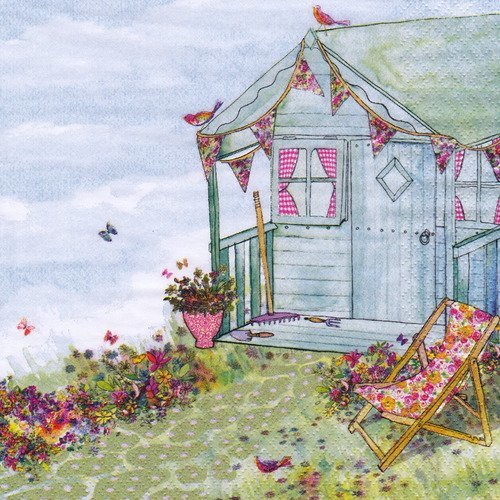 Serviette la cabane du jardin fleurie chaise longue et papillons 