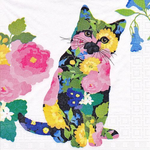 Serviette le chat habillés des fleurs bouquet de rose