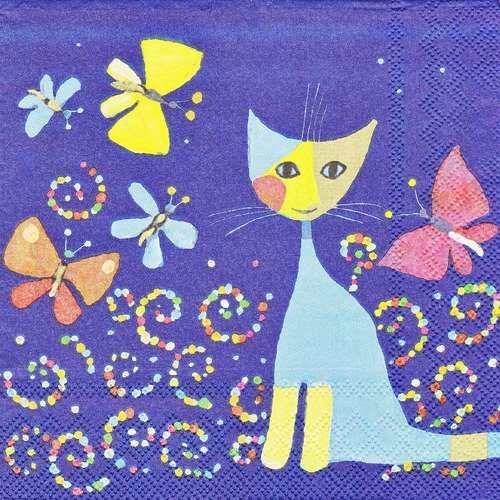 Serviette chat rosina wachtmeister ciel de fleur et papillon